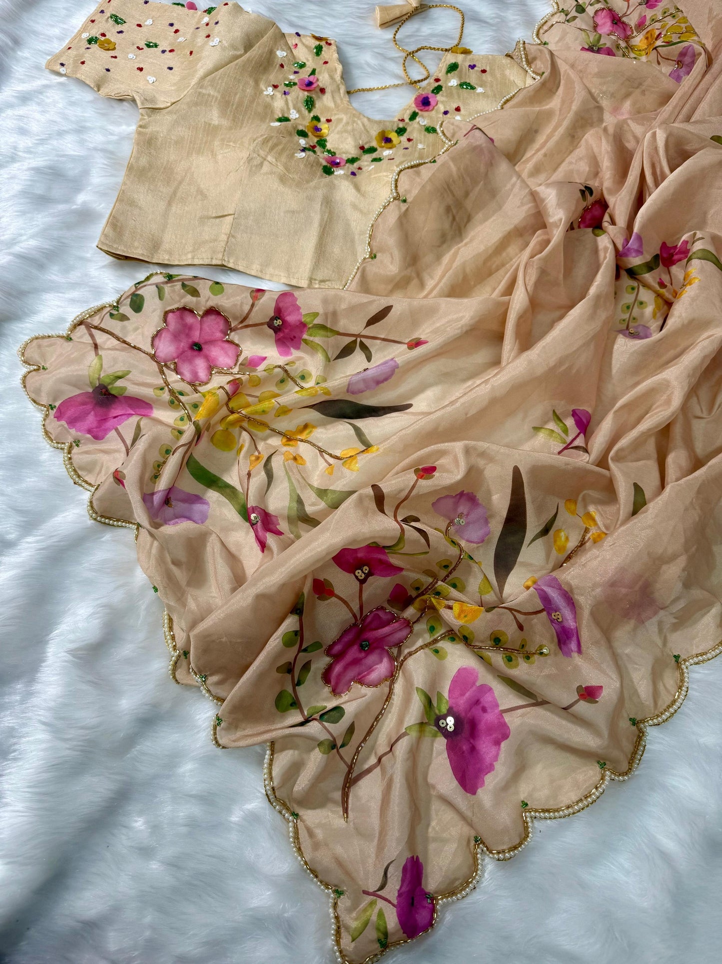 Soft Gardenia Saree(Beige)