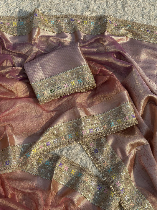 Svarnima Saree(Peach-Lilac)