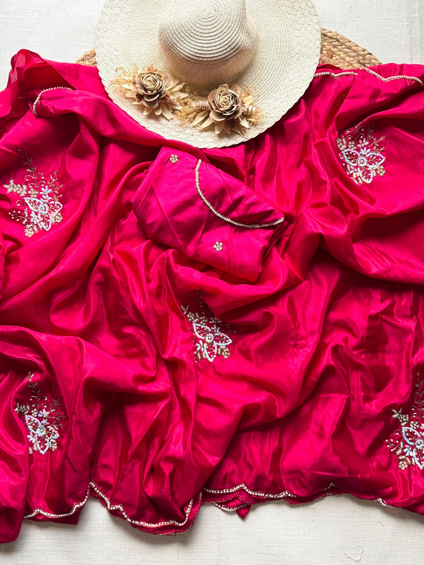 Seraphina Handwork Saree(Red)