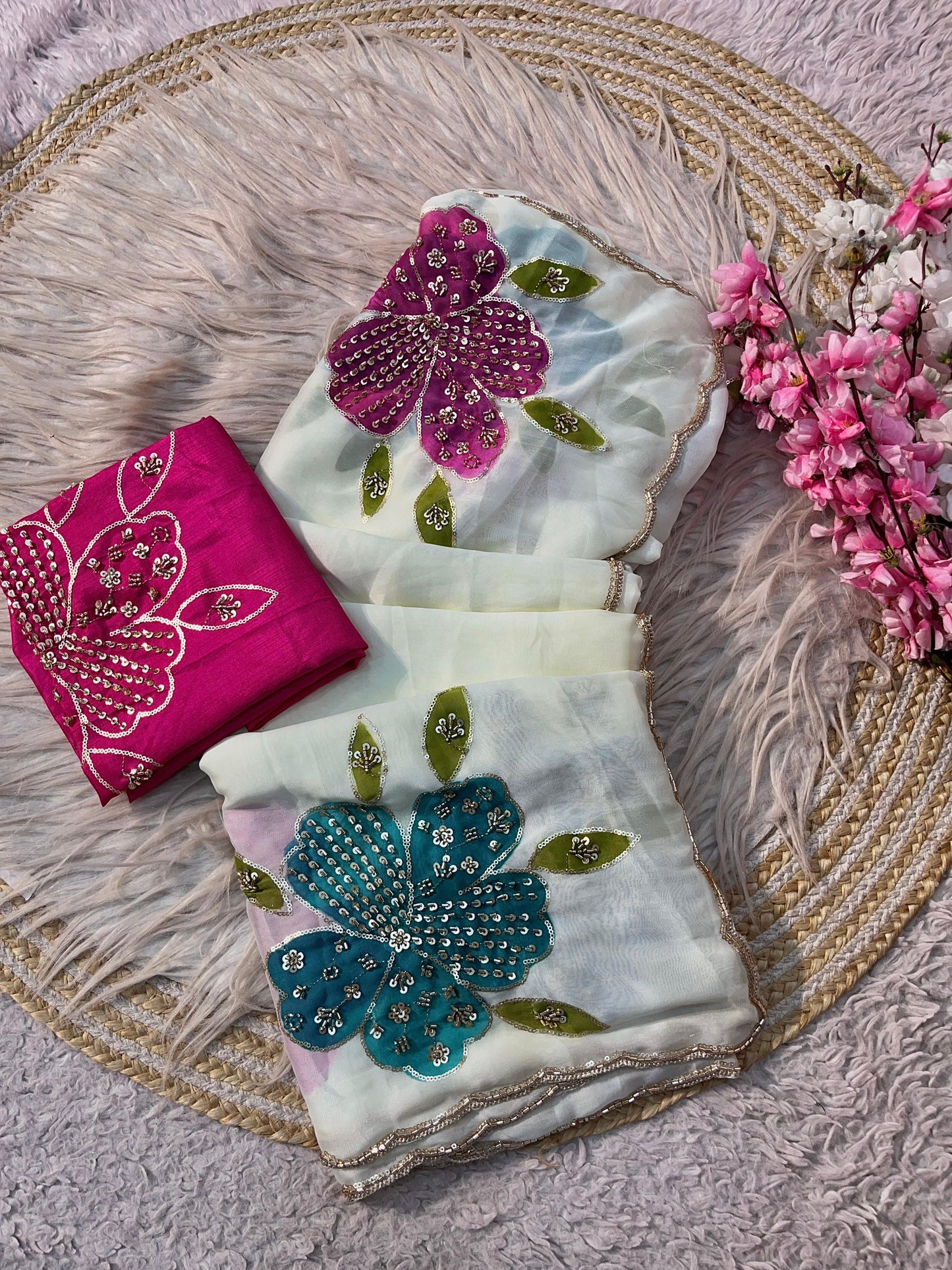 Fuchsia Flora Saree