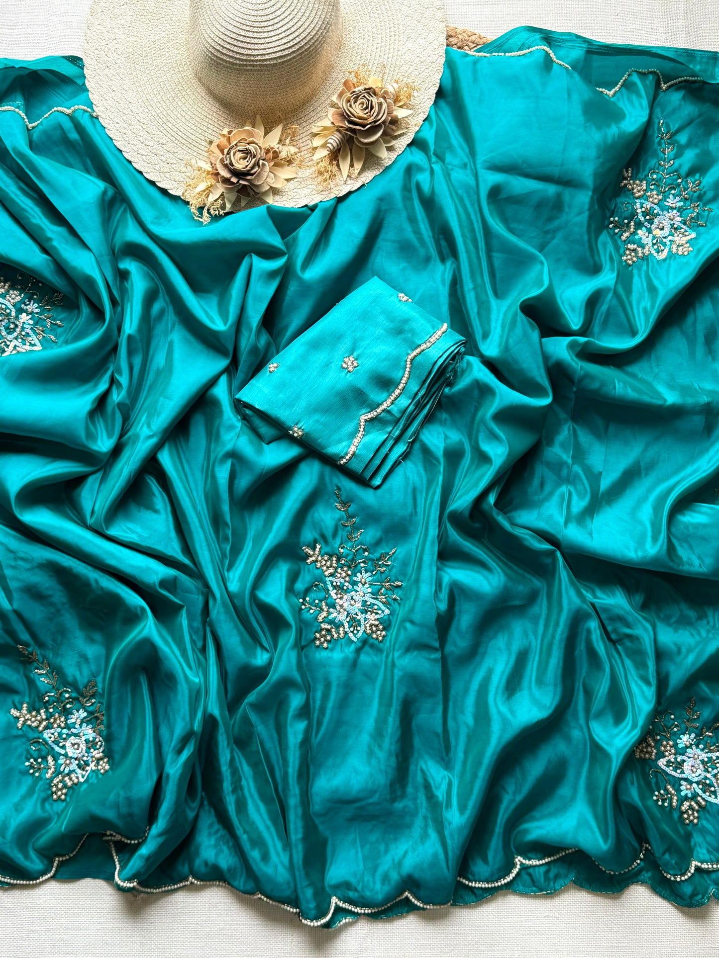 Seraphina Handwork Saree(Teal Blue)