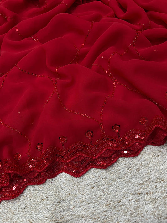 Midnight Sparkle Saree(Red)