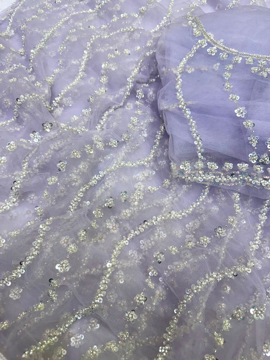 Rosette Handwork Saree(Lilac)