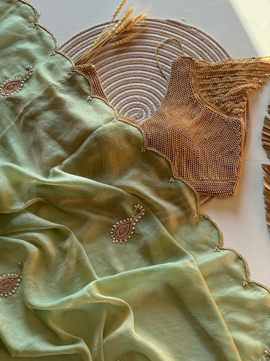 Pearl Muse Saree(Pastel Green)