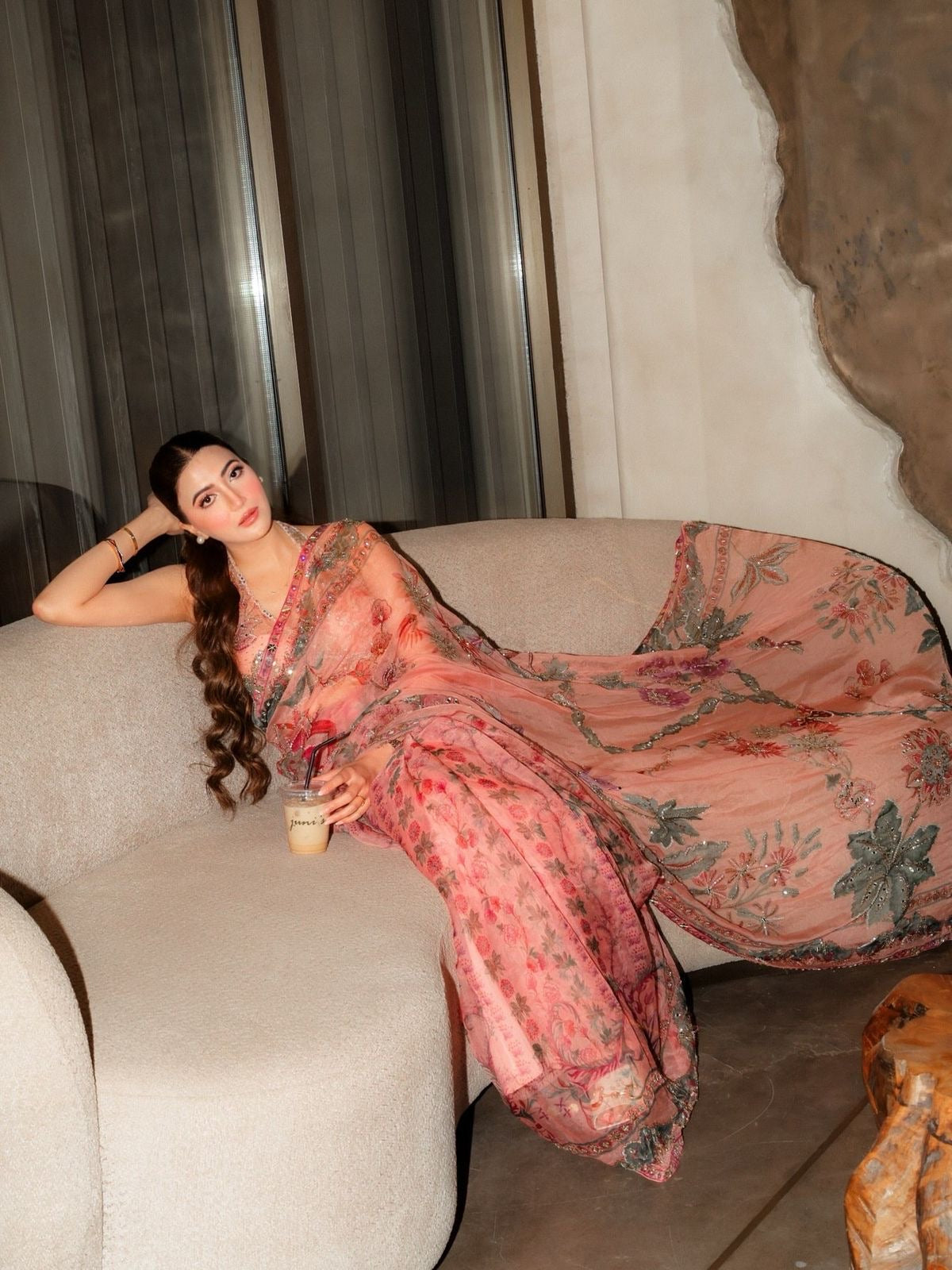 Rose Petel Mirror work Saree
