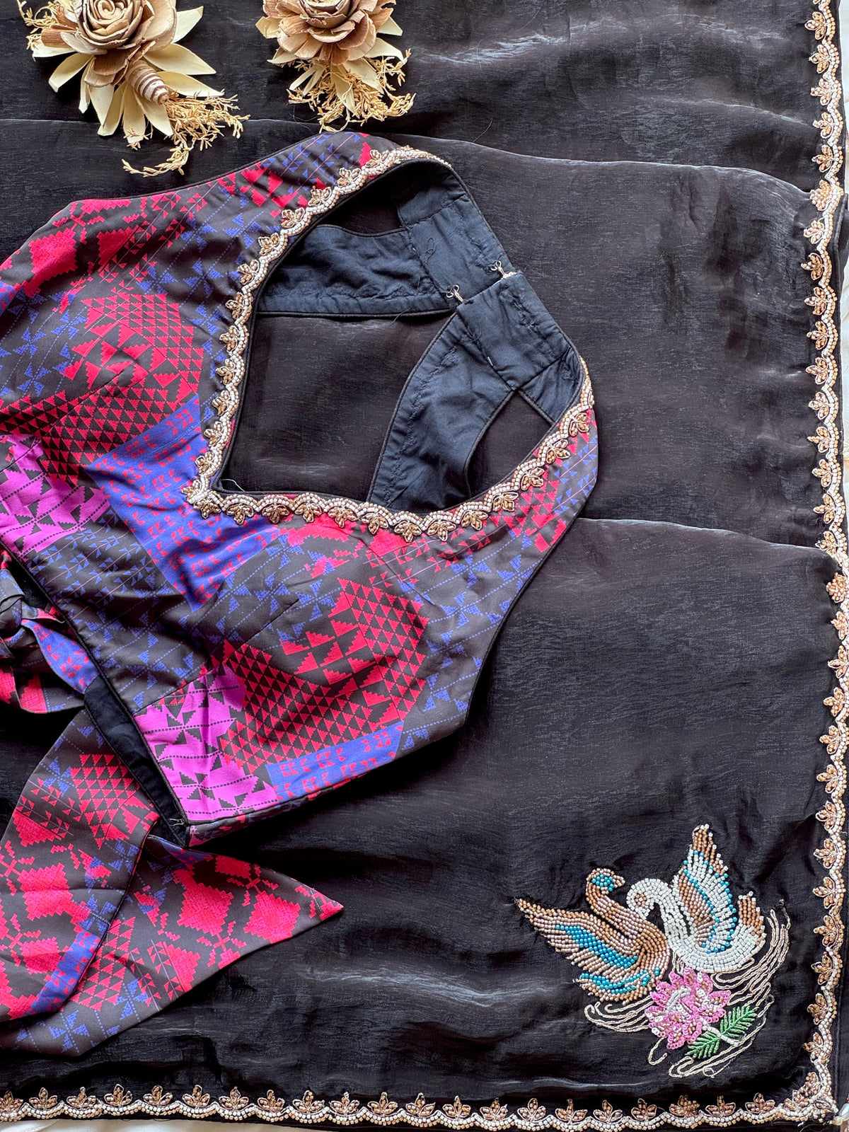 Midnight Blossom Saree