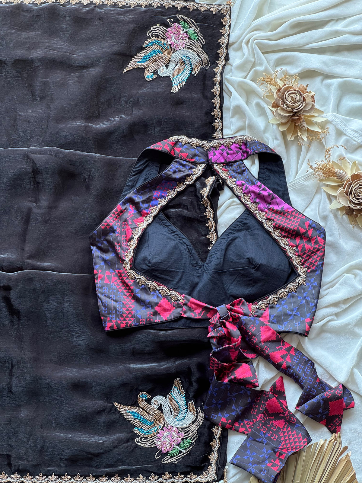 Midnight Blossom Saree