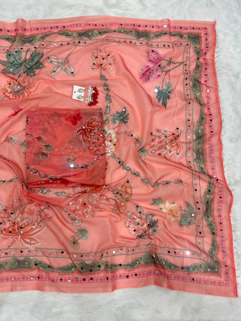 Rose Petel Mirror work Saree