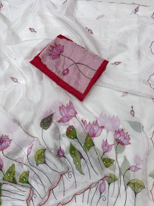 Lotus handwork saree