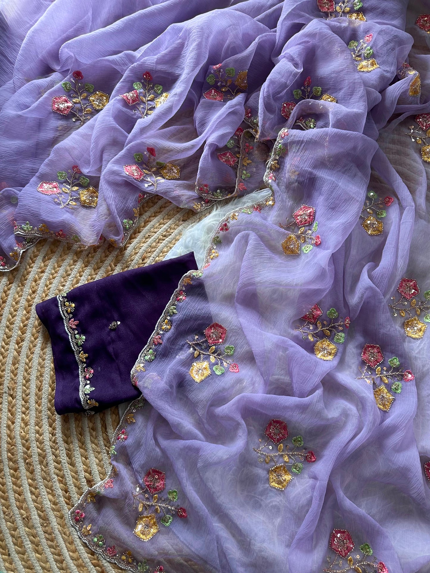 Petal Reverie Handwork Saree(Purple)