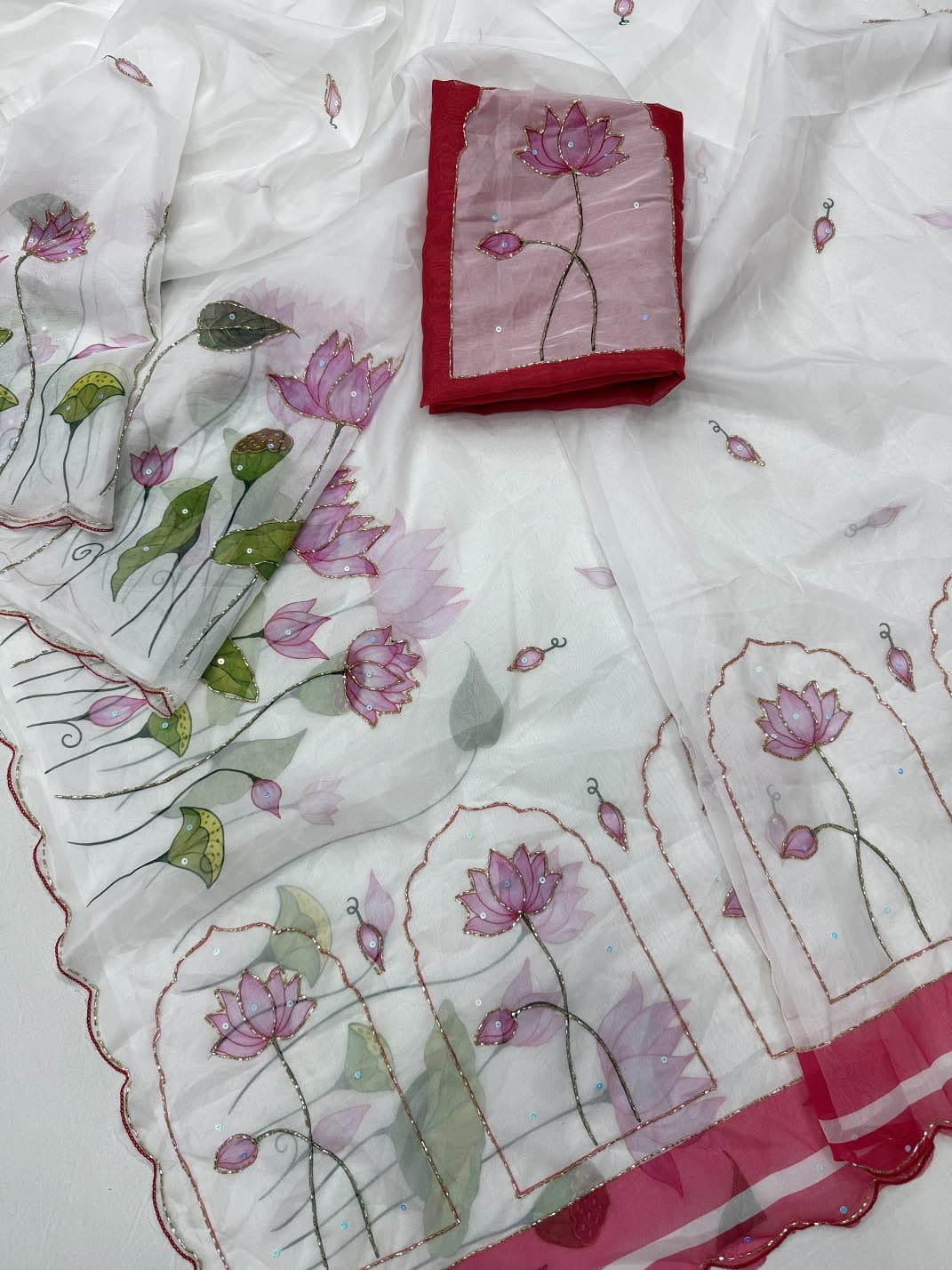 Lotus handwork saree