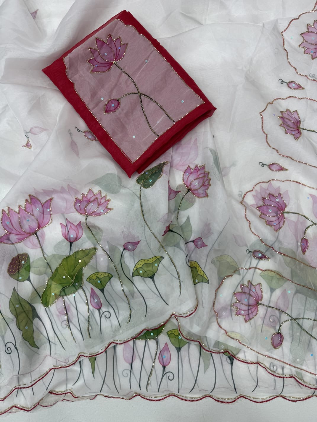 Lotus handwork saree