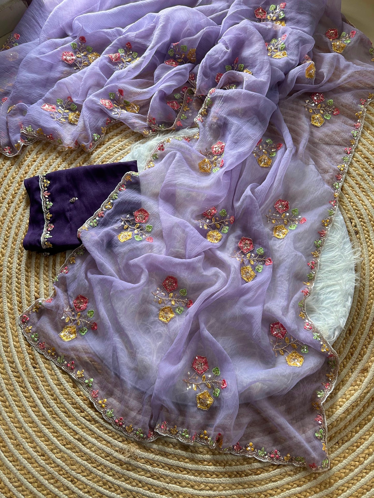Petal Reverie Handwork Saree(Purple)