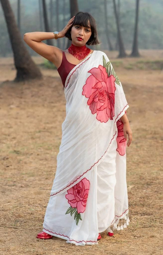 Rosette Linen Saree