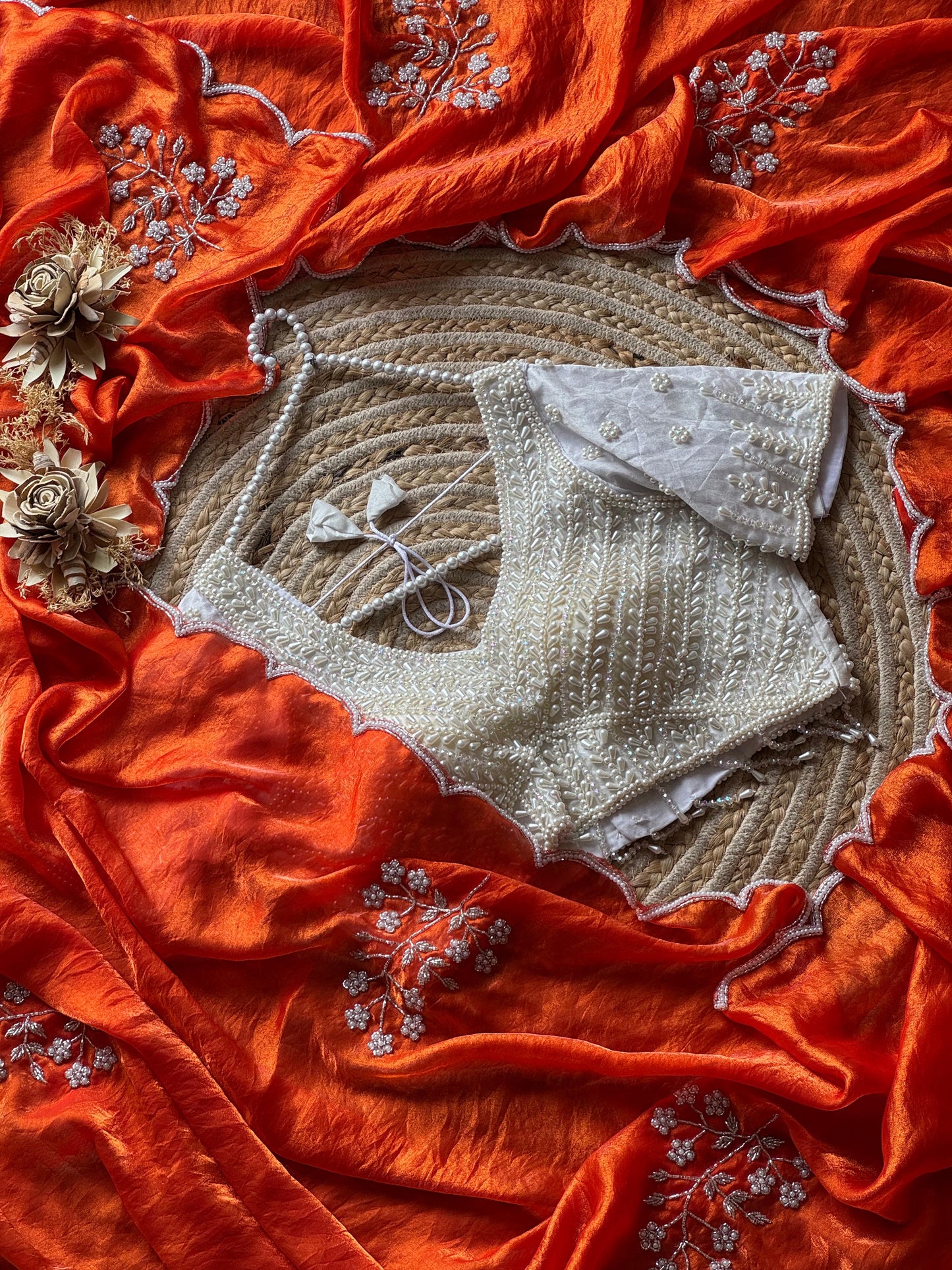 Saffron Pearl Bloom Saree