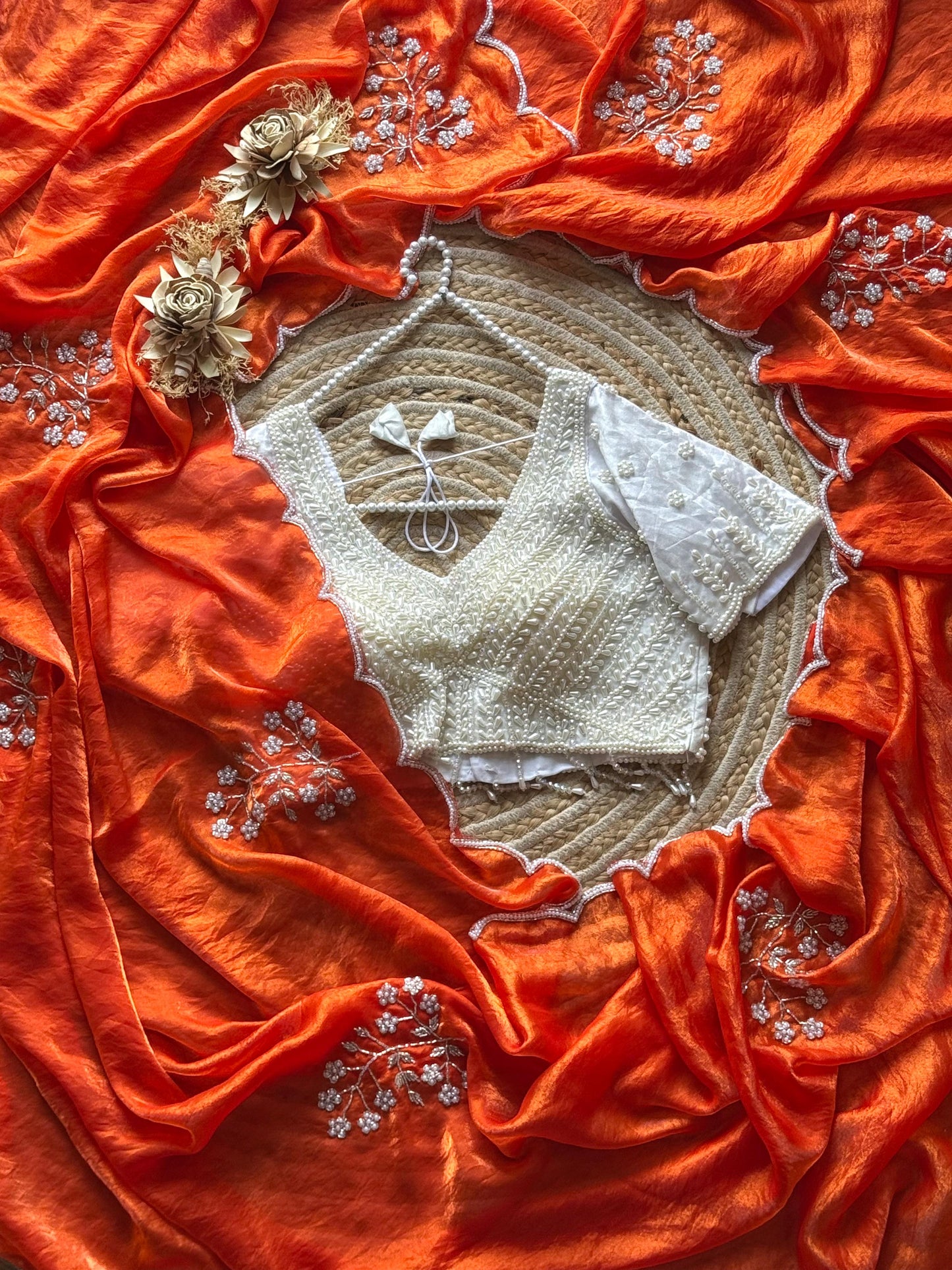 Saffron Pearl Bloom Saree
