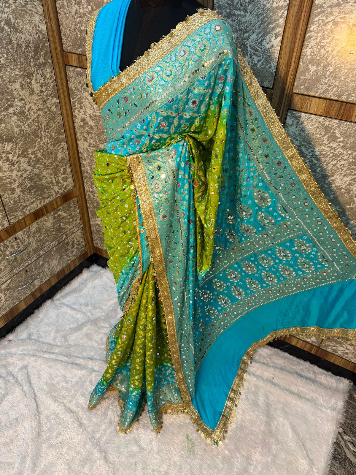 Swarnawati Mirror Saree(Sky)