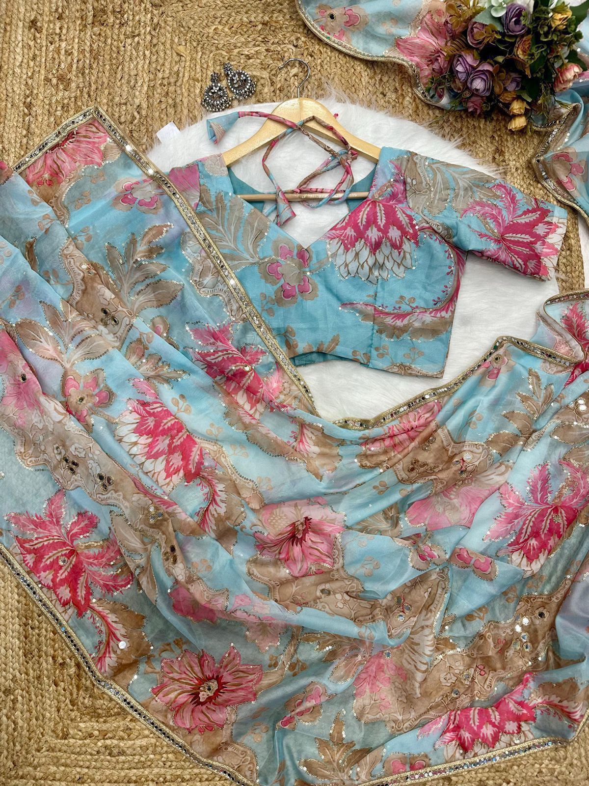 Rose Reverie Saree(Sky)