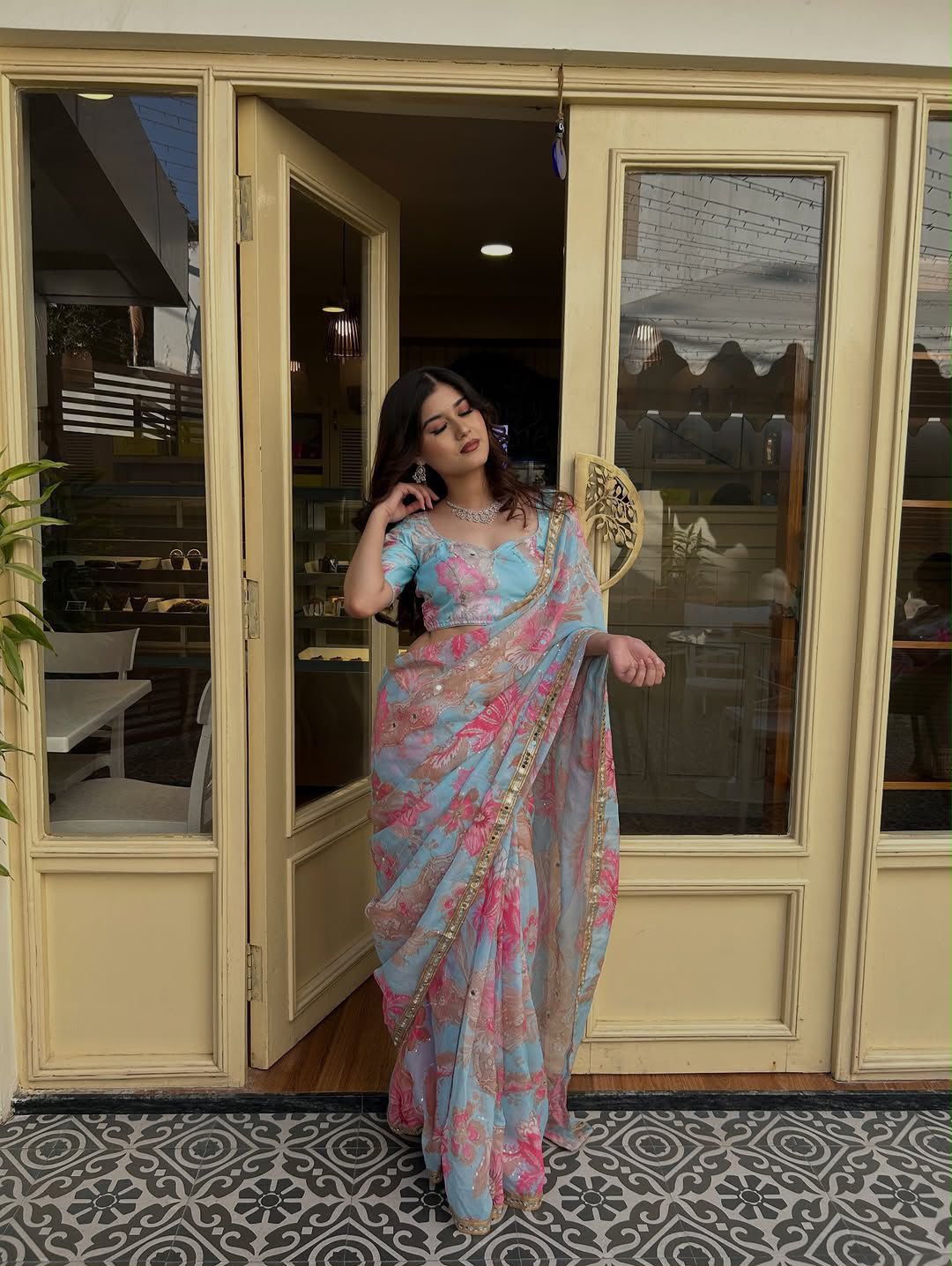 Rose Reverie Saree(Sky)