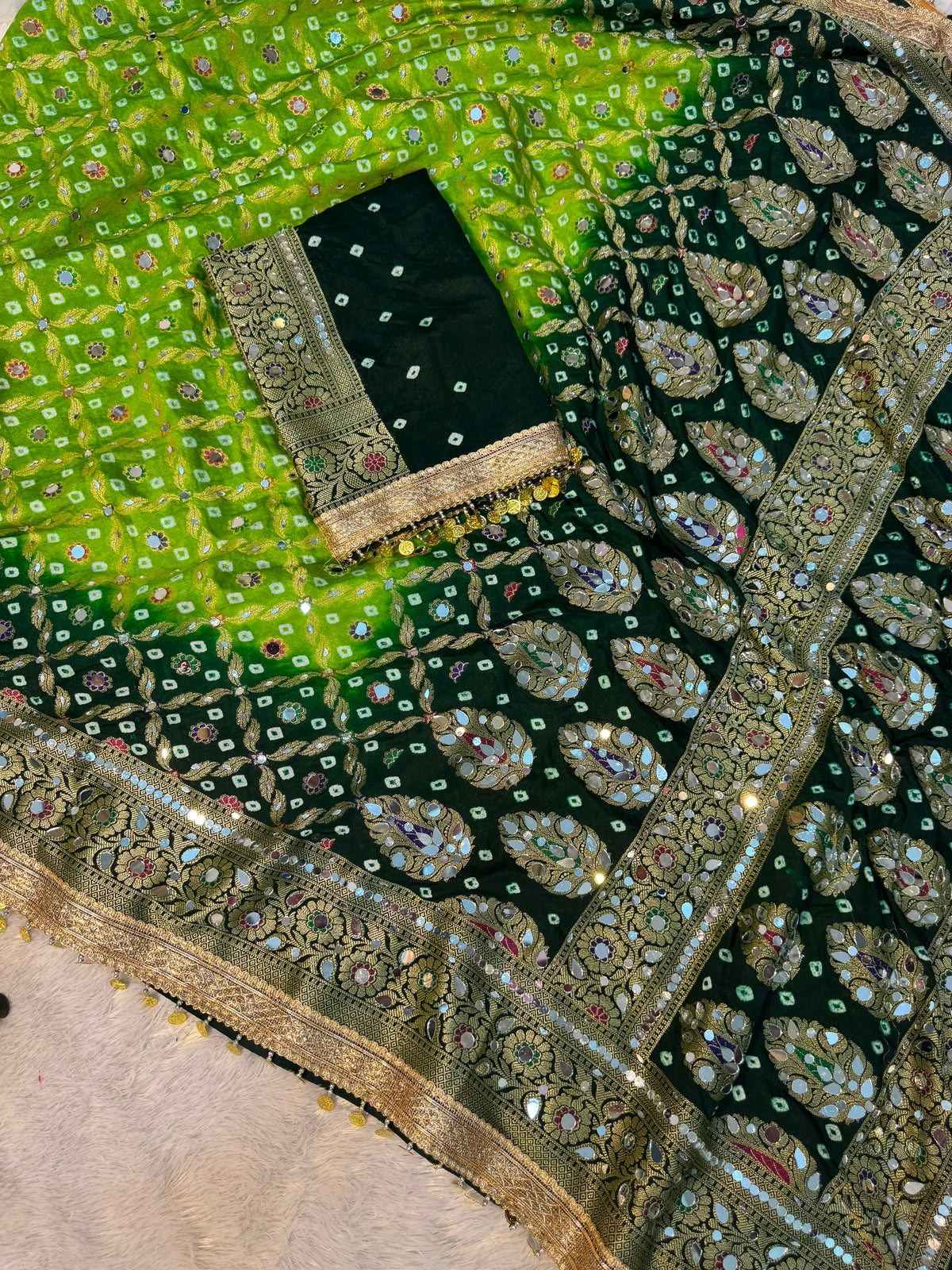 Swarnawati Mirror Saree(Green)