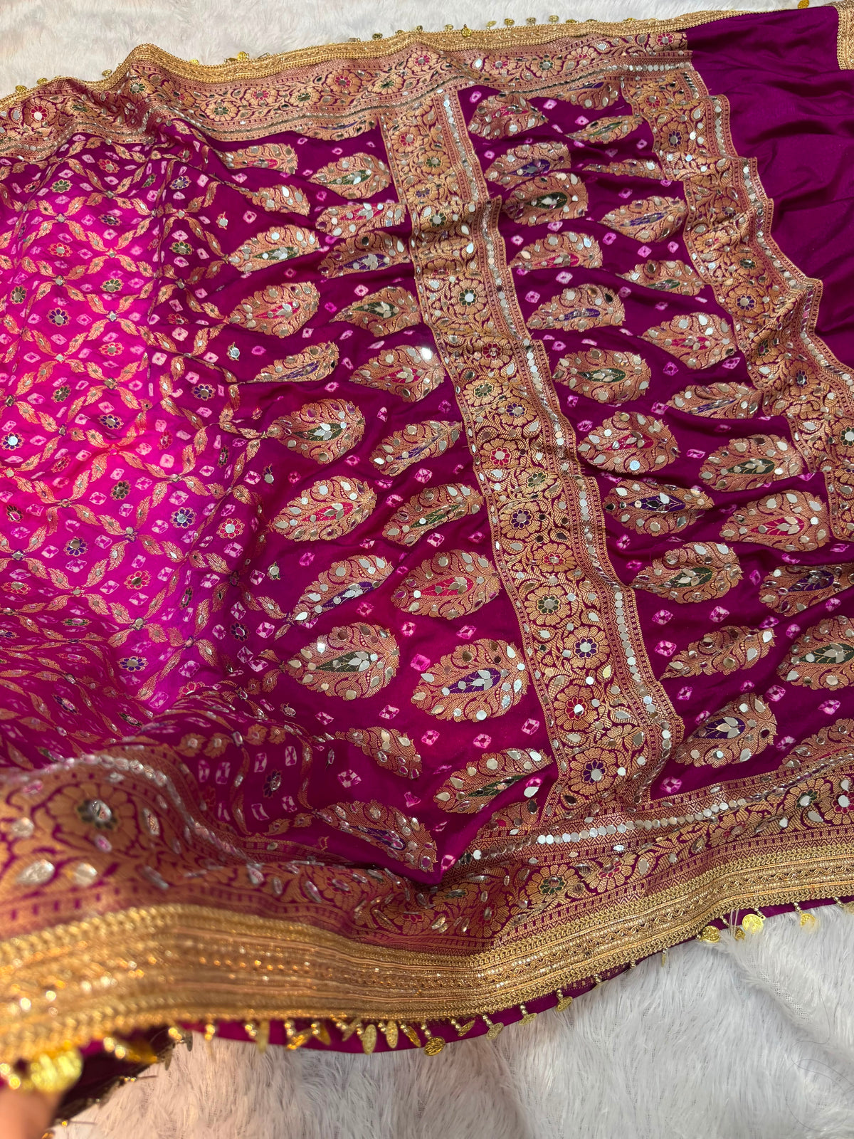 Swarnawati Mirror Saree(Rani Pink)