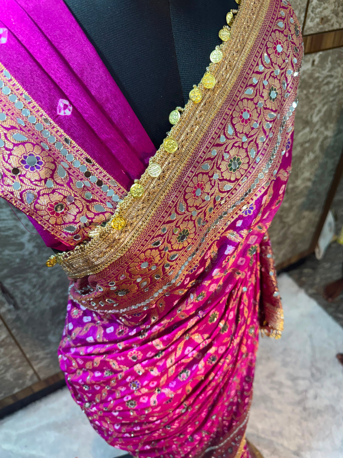 Swarnawati Mirror Saree(Rani Pink)