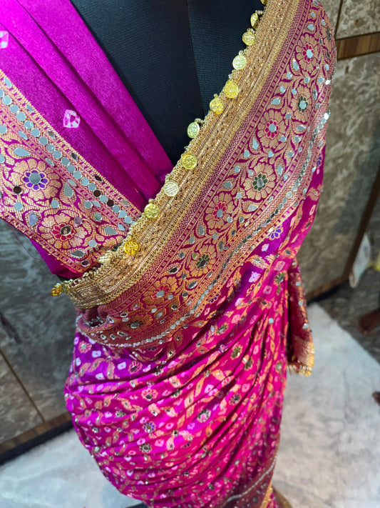 Swarnawati Mirror Saree(Rani Pink)