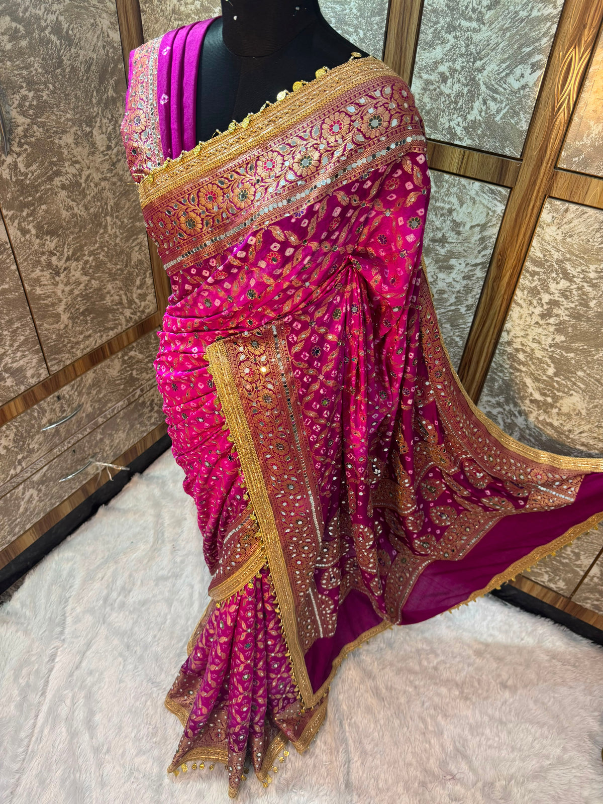 Swarnawati Mirror Saree(Rani Pink)