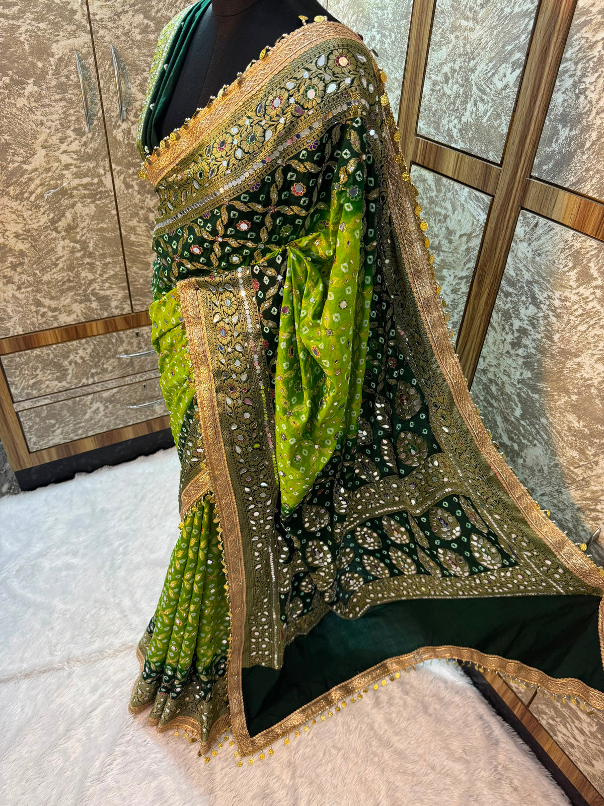 Swarnawati Mirror Saree(Green)