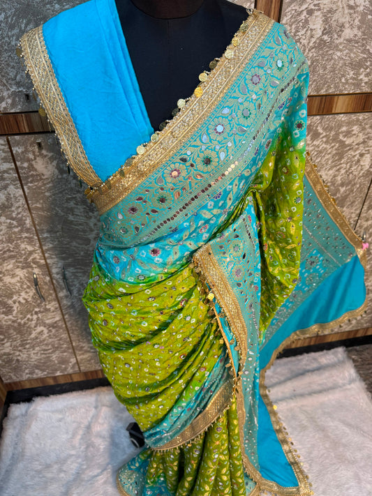 Swarnawati Mirror Saree(Sky)