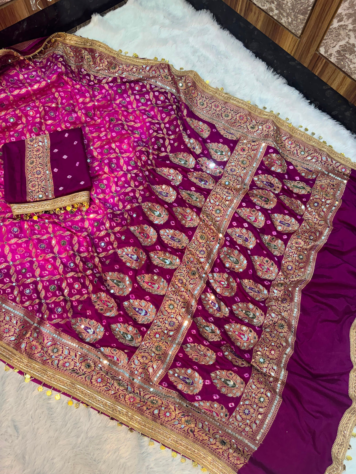 Swarnawati Mirror Saree(Rani Pink)