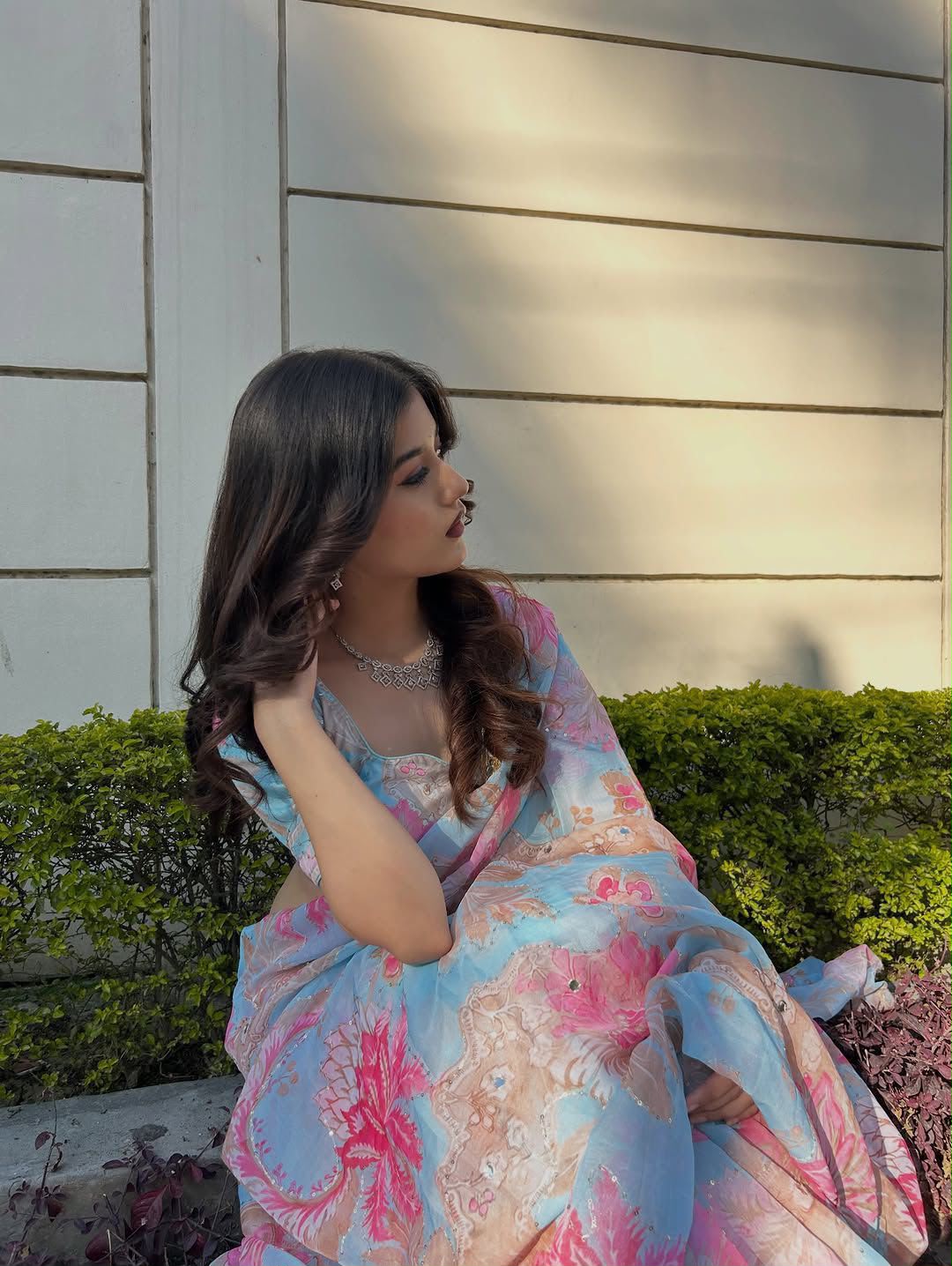 Rose Reverie Saree(Sky)