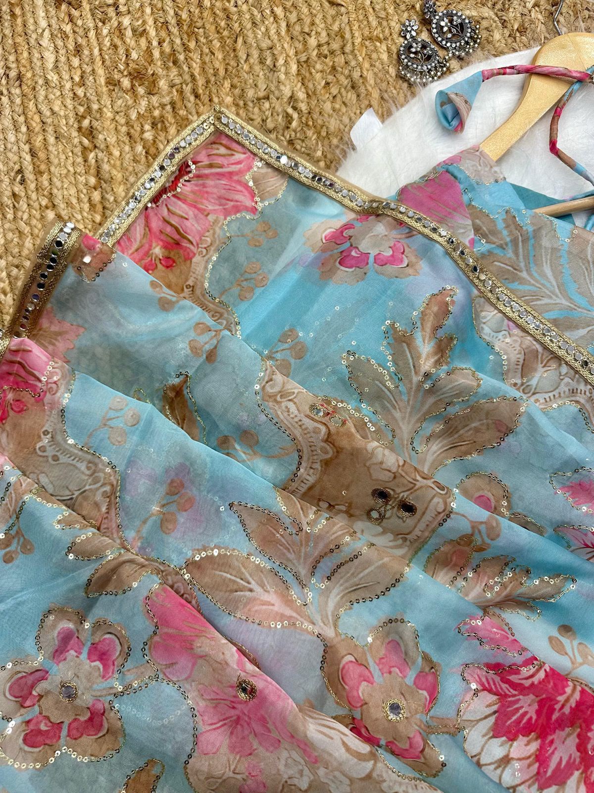 Rose Reverie Saree(Sky)