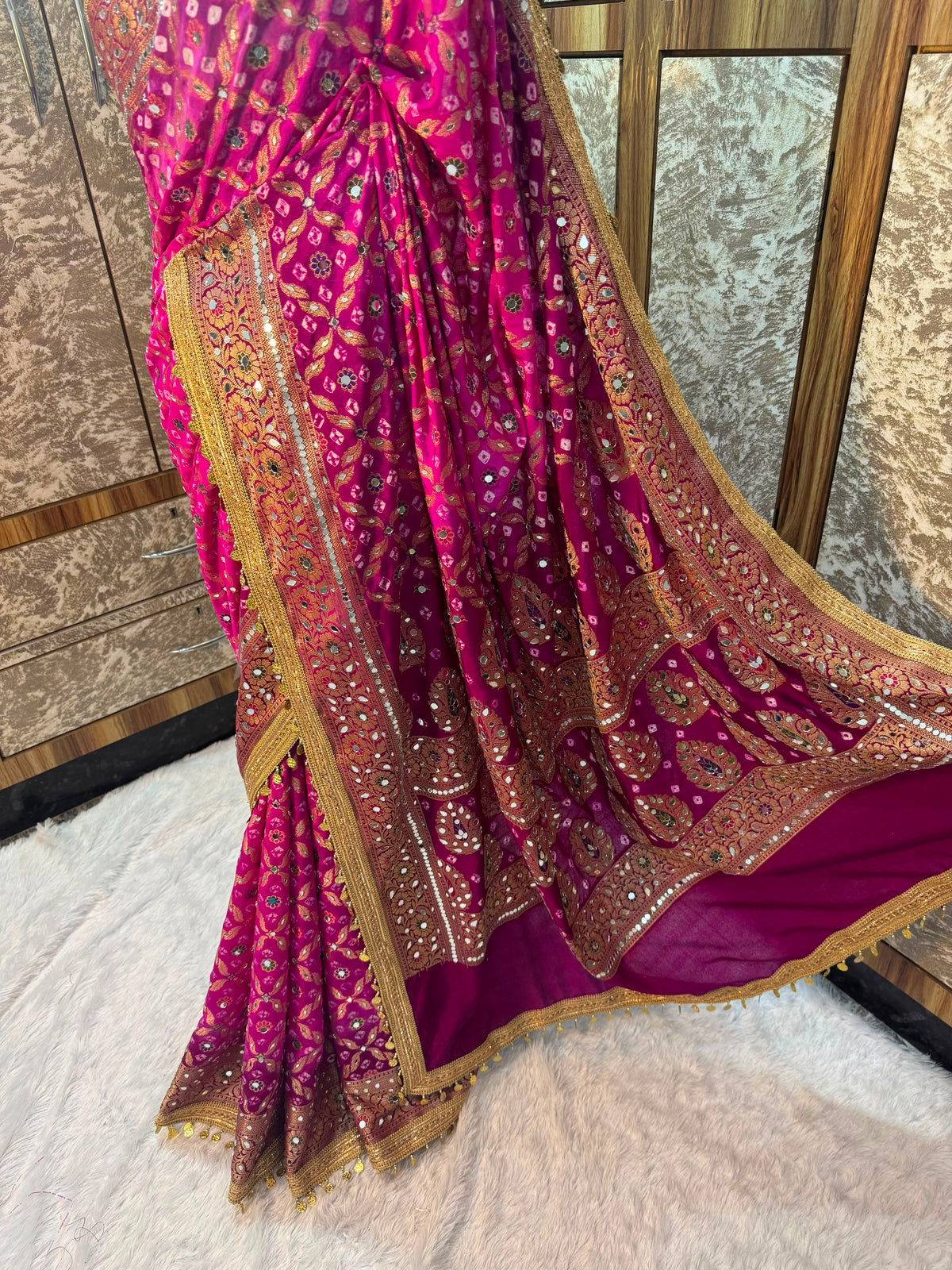 Swarnawati Mirror Saree(Rani Pink)